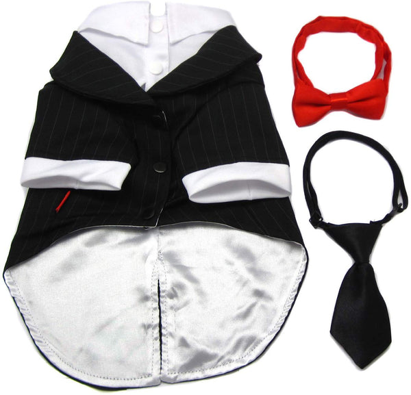 Alfie Pet - Oscar Formal Tuxedo with Black Tie and Red Bow Tie