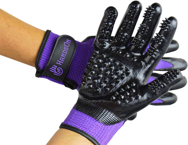 HandsOn Pet Grooming Gloves - Patented #1 Ranked, Award Winning Shedding, Bathing, & Hair Remover Gloves - Gentle Brush for Cats, Dogs, and Horses