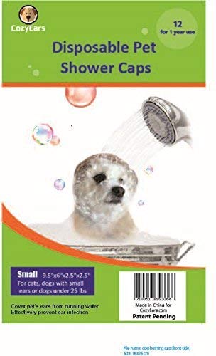 Disposable Pet Shower Caps, Ear Infection Prevention, Ears Drops Guard, Surgical Area Cover, Overhanging Ears Protection for Dogs, Cats, Bath, Rain, Water, 12 Caps\/Pack