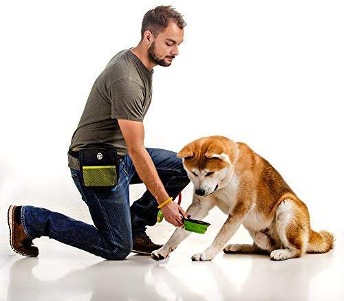 PERRAMA Dog Treat Bag, Training Pouch for Small and Large Dogs with Clicker and Collapsible Food Bowl BPA Free – Pet Treats Tote Bag with Waist and Shoulder Reflective Straps and Belt Clip