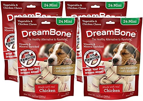 DreamBone 4 Pack of Vegetable and Chicken Dog Chews, Mini, 24 Per Pack