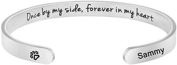 MEMGIFT Dog Memorial Cuff Bracelet Remembrance Loss of Pet Jewelry Sympathy Gift Engraved Pets Name