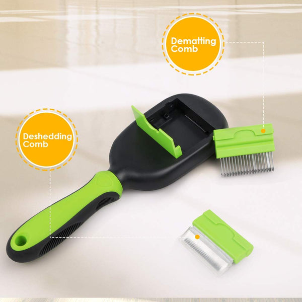 AriTan Updated Pet Brush 5 in 1, Dog and Cat Shedding Grooming Tools Suitable for Long or Short Hair Removes Undercoat, Dander, Dirt, Massages, Improves Circulation