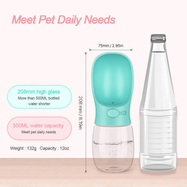 QQPETS Dog Water Bottle for Walking, Dispenser Pet Portable Dogs Cats 12OZ Travel Drink Bottle Bowls BPA Freee,Leak Proof,Food Grade