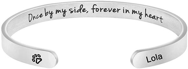 MEMGIFT Dog Memorial Cuff Bracelet Remembrance Loss of Pet Jewelry Sympathy Gift Engraved Pets Name