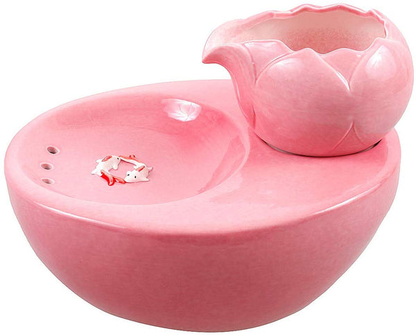 ROSE CREATE Ceramic Cat Drinking Water Fountain, 1.3 Liters Pet Water Fountains for Cats and Dogs, Electric Pet Water Dispenser with Quiet Pump and 5 Replacement Filters - Pink Lotus Style