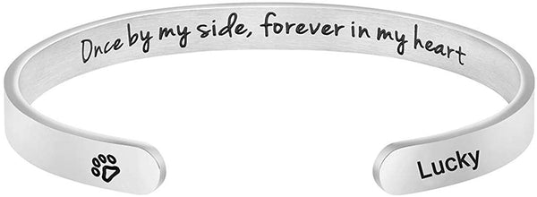 MEMGIFT Dog Memorial Cuff Bracelet Remembrance Loss of Pet Jewelry Sympathy Gift Engraved Pets Name