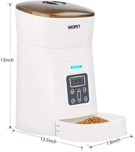 WOPET 6 Meal Pet Feeder,Automatic Pet Dog and Cat Feeder, Auto Pet Feeder Food Dispenser with Distribution Alarms, Portion Control, Voice Recorder, Programmable Timer