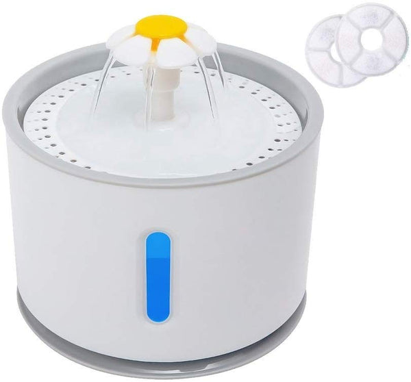 Petilleur Pet Water Fountain Automatic Water Feeder 2.4L with Light and Water Level Window, Drinking Fountain for Cats and Dogs with USB Connector, 2 Filters Included