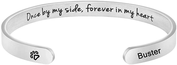 MEMGIFT Dog Memorial Cuff Bracelet Remembrance Loss of Pet Jewelry Sympathy Gift Engraved Pets Name