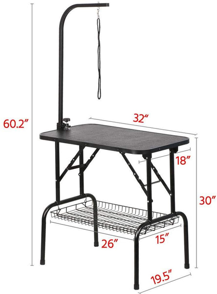 Yaheetech Portable Small Pet Dog Grooming Table Adjustable Height - 32\/45-inch Drying Table w\/Arm\/Noose\/Mesh Tray for Small Dogs Cats Non-Slip Maximum Capacity Up to 220lbs Black