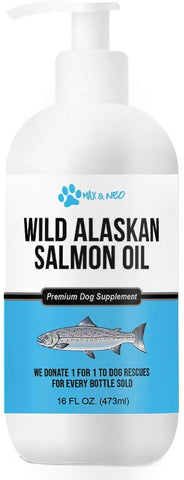 Max and Neo 100% Pure Wild Caught Alaskan Salmon Oil for Dogs and Cats - We Donate One for One to Dog Rescues for Every Bottle Sold