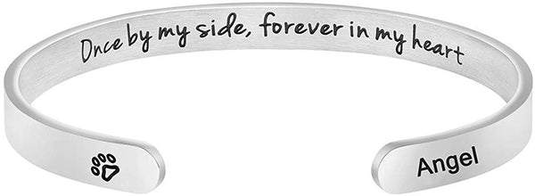 MEMGIFT Dog Memorial Cuff Bracelet Remembrance Loss of Pet Jewelry Sympathy Gift Engraved Pets Name