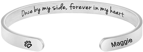 MEMGIFT Dog Memorial Cuff Bracelet Remembrance Loss of Pet Jewelry Sympathy Gift Engraved Pets Name