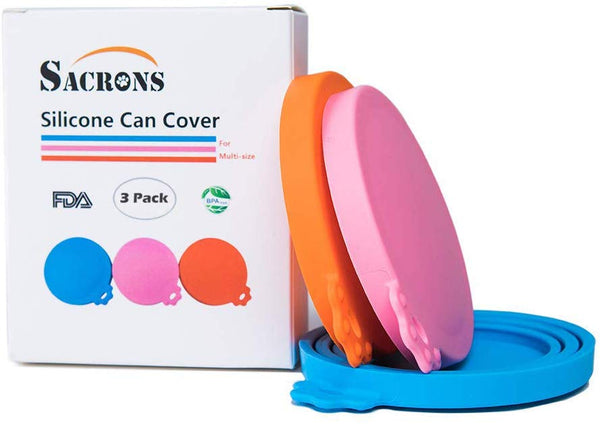 SACRONS-Can Covers\/3 Pack\/Universal Silicone Food Can Lid Cover for Pet Food\/Fits Most Standard Size Dog and Cat Can Tops