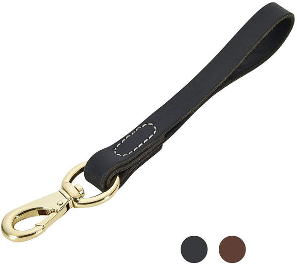 Fairwin Leather Short Dog Leash 12 Inch \/ 16 Inch - Short Dog Traffic Lead Leash for Large Dogs Training and Walking