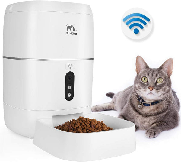 Zacro 6L Automatic Cat Dog Feeder - WiFi Automatic Pet Smart Feeder Food Dispenser, 1080P HD WiFi Pet Camera with Night Vision and 2-Way Audio Communication, Wi-Fi Enabled App for iOS/Android