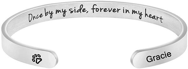 MEMGIFT Dog Memorial Cuff Bracelet Remembrance Loss of Pet Jewelry Sympathy Gift Engraved Pets Name