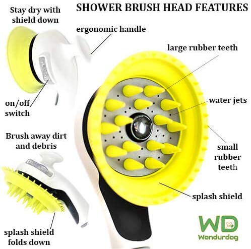 Wondurdog Quality Sink Faucet Pet Wash Kit | Innovative Shower Brush w/Splash Shield | 11 ft Recoil Hose & Metal Faucet Diverter | Kitchen, Bathroom, Utility, Laundry Sink | Faucet Adapters Included