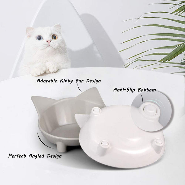 Cat Bowls Cat Food Bowls Non Slip Cat Double Dish Pet Food & Water Bowls Raised Puppy Food Bowl Stress Relief Feeder Bowls Wide Dish Pet Bowl for Dogs Cats Rabbits, (Safe Food-grade Melamine Material)