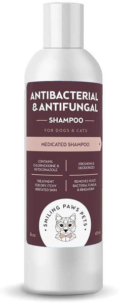 Antibacterial & Antifungal Shampoo For Dogs & Cats – Contains Ketoconazole & Chlorhexidine - Dog Skin Yeast Infection Treatment - Effective Against Ringworm, Pyoderma, Bacteria & Fungus. 16oz