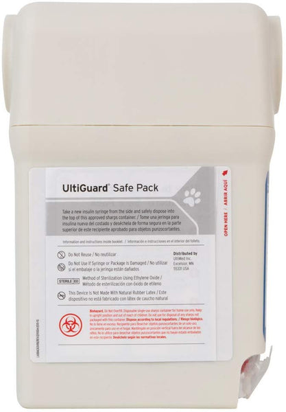 UltiCare VetRx U-40 UltiGuard Safe Pack Pet Insulin Syringes 1\/2cc, 29G x 1\/2", 100ct