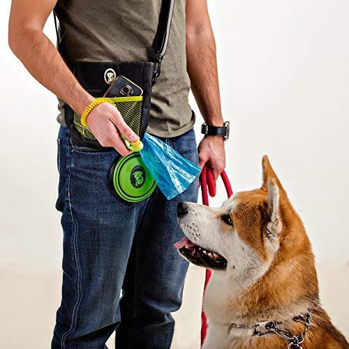 PERRAMA Dog Treat Bag, Training Pouch for Small and Large Dogs with Clicker and Collapsible Food Bowl BPA Free – Pet Treats Tote Bag with Waist and Shoulder Reflective Straps and Belt Clip