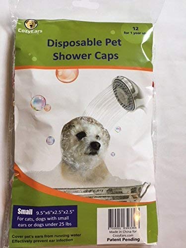 Disposable Pet Shower Caps, Ear Infection Prevention, Ears Drops Guard, Surgical Area Cover, Overhanging Ears Protection for Dogs, Cats, Bath, Rain, Water, 12 Caps\/Pack