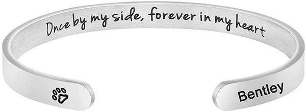 MEMGIFT Dog Memorial Cuff Bracelet Remembrance Loss of Pet Jewelry Sympathy Gift Engraved Pets Name