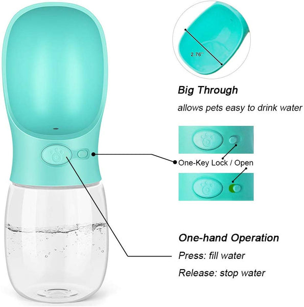 QQPETS Dog Water Bottle for Walking, Dispenser Pet Portable Dogs Cats 12OZ Travel Drink Bottle Bowls BPA Freee,Leak Proof,Food Grade