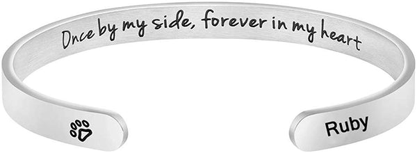 MEMGIFT Dog Memorial Cuff Bracelet Remembrance Loss of Pet Jewelry Sympathy Gift Engraved Pets Name