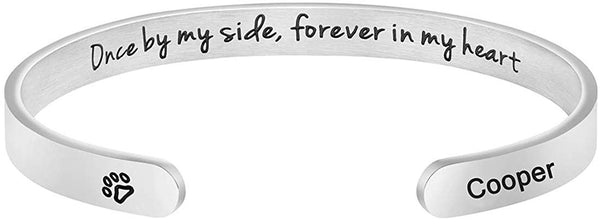 MEMGIFT Dog Memorial Cuff Bracelet Remembrance Loss of Pet Jewelry Sympathy Gift Engraved Pets Name