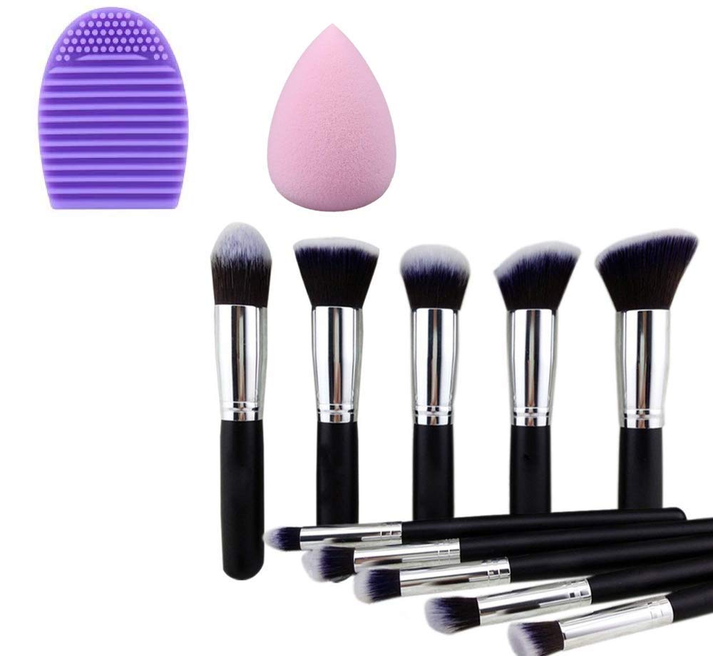 Conjunto De Brochas Y Pinceles Kabuki - Con Esponja Incluida Para Maquillaje Profesional - 12 Piezas