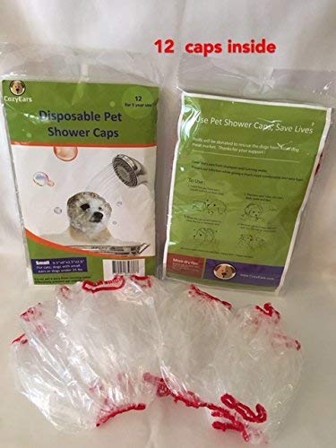 Disposable Pet Shower Caps, Ear Infection Prevention, Ears Drops Guard, Surgical Area Cover, Overhanging Ears Protection for Dogs, Cats, Bath, Rain, Water, 12 Caps\/Pack