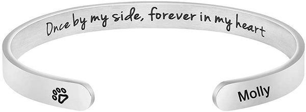 MEMGIFT Dog Memorial Cuff Bracelet Remembrance Loss of Pet Jewelry Sympathy Gift Engraved Pets Name