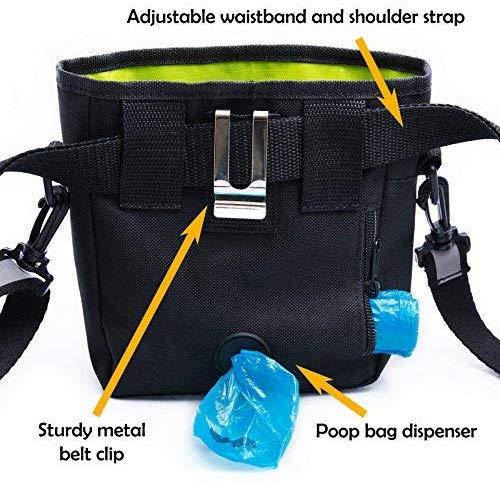 PERRAMA Dog Treat Bag, Training Pouch for Small and Large Dogs with Clicker and Collapsible Food Bowl BPA Free – Pet Treats Tote Bag with Waist and Shoulder Reflective Straps and Belt Clip