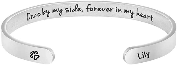 MEMGIFT Dog Memorial Cuff Bracelet Remembrance Loss of Pet Jewelry Sympathy Gift Engraved Pets Name