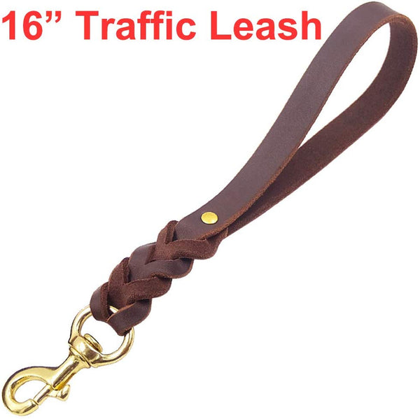 Fairwin Leather Short Dog Leash 12 Inch \/ 16 Inch - Short Dog Traffic Lead Leash for Large Dogs Training and Walking