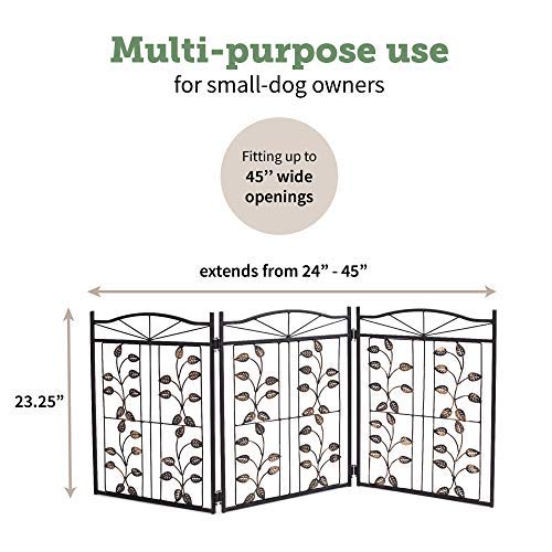 Hoovy Freestanding Metal Pet Gate: Foldable & Extendable Dog & Puppy Gate for Home & Office Use | Keeps Pets Safe | No Assembly Required | Portable & Durable Design (Metal Leaf Design)