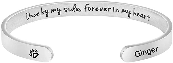 MEMGIFT Dog Memorial Cuff Bracelet Remembrance Loss of Pet Jewelry Sympathy Gift Engraved Pets Name