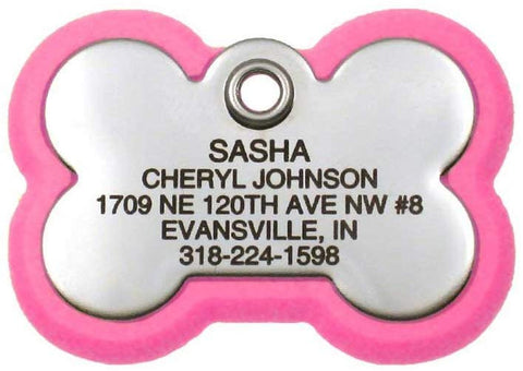 LuckyPet Pet ID Tag, Bone Frame Tag, Rugged Dog Tags with Colorful Frame, Custom Engraved