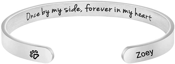 MEMGIFT Dog Memorial Cuff Bracelet Remembrance Loss of Pet Jewelry Sympathy Gift Engraved Pets Name