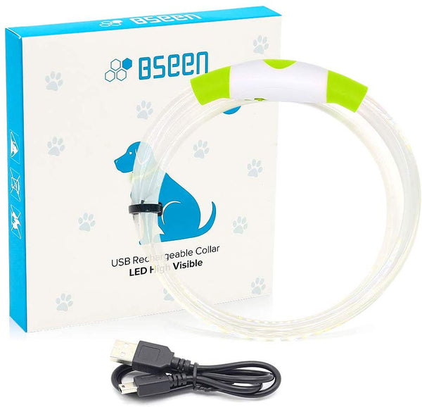 BSEEN LED Dog Collar, USB Rechargeable Glowing Pet Collar, TPU Cuttable Dog Safety Lights for Small Medium Large Dogs