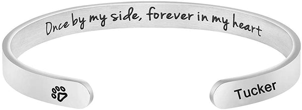 MEMGIFT Dog Memorial Cuff Bracelet Remembrance Loss of Pet Jewelry Sympathy Gift Engraved Pets Name