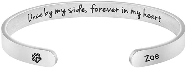 MEMGIFT Dog Memorial Cuff Bracelet Remembrance Loss of Pet Jewelry Sympathy Gift Engraved Pets Name