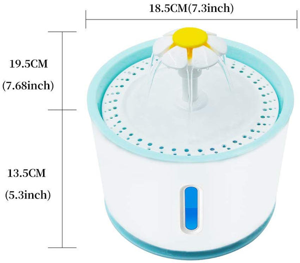 Petilleur Pet Water Fountain Automatic Water Feeder 2.4L with Light and Water Level Window, Drinking Fountain for Cats and Dogs with USB Connector, 2 Filters Included