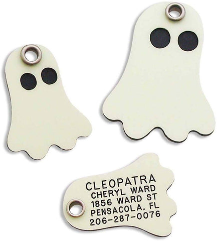 LuckyPet Pet ID Tag - Ghost - Glows in The Dark - Custom Engraved Dog & cat Tags. Available in 2 Sizes.