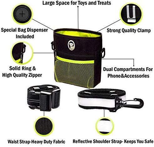 PERRAMA Dog Treat Bag, Training Pouch for Small and Large Dogs with Clicker and Collapsible Food Bowl BPA Free – Pet Treats Tote Bag with Waist and Shoulder Reflective Straps and Belt Clip