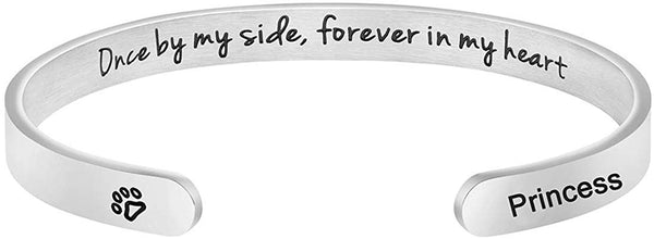 MEMGIFT Dog Memorial Cuff Bracelet Remembrance Loss of Pet Jewelry Sympathy Gift Engraved Pets Name