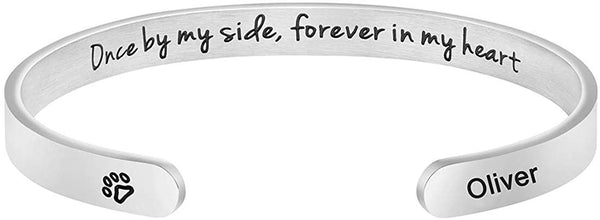 MEMGIFT Dog Memorial Cuff Bracelet Remembrance Loss of Pet Jewelry Sympathy Gift Engraved Pets Name